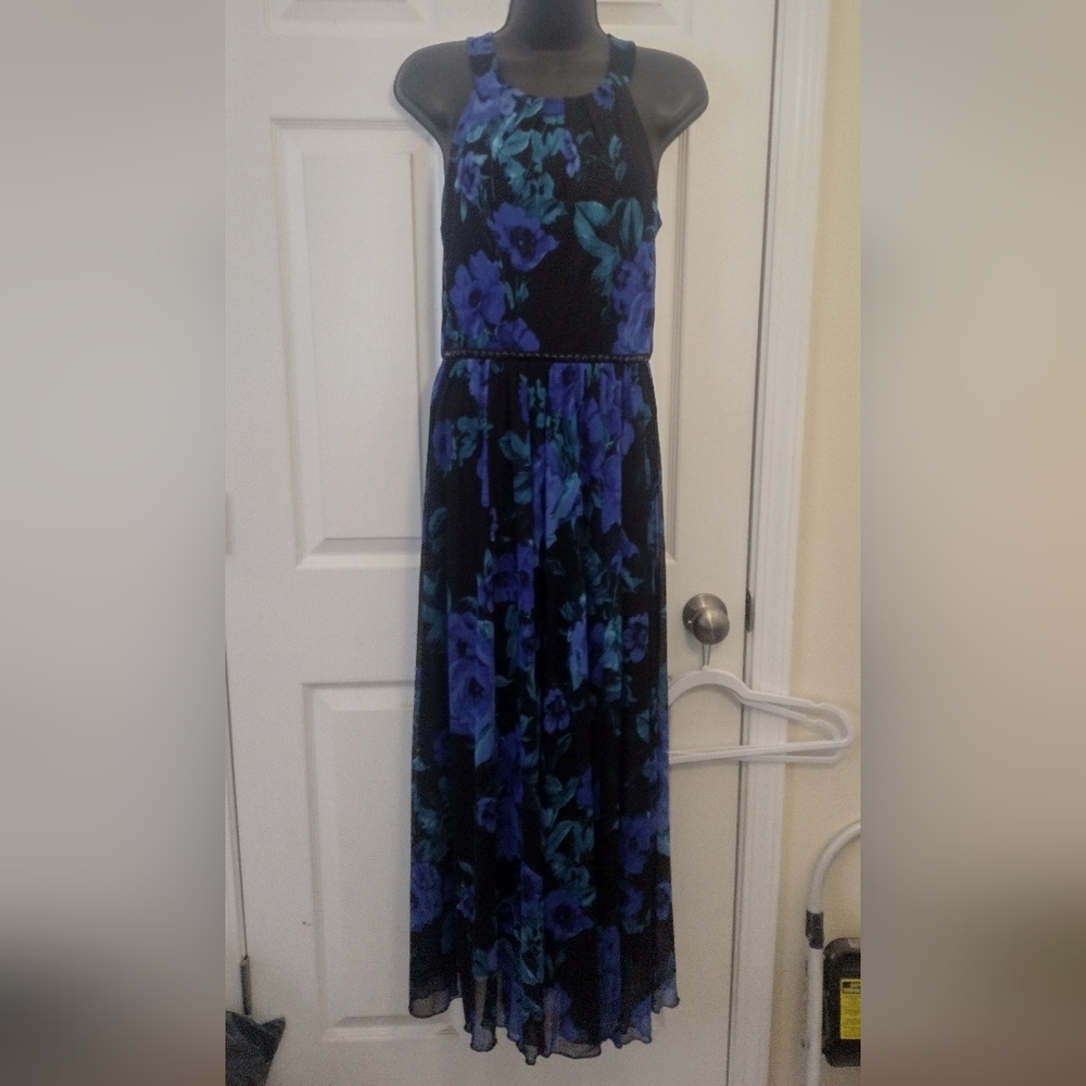 Floral Black and Blue Dress